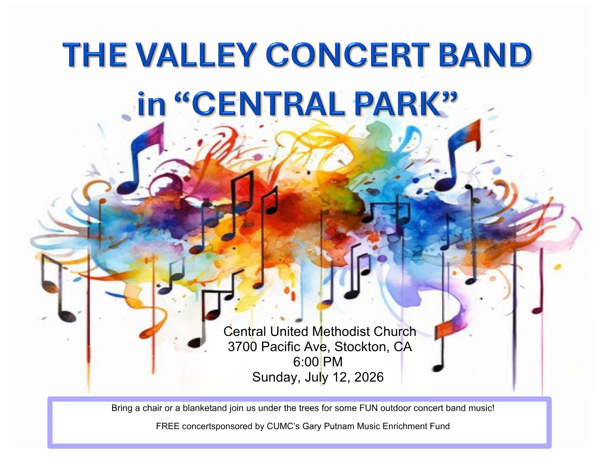 Valley Concert Band — Live at Central Park, Sunday July 12, 2026, 6:00 PM, free admission